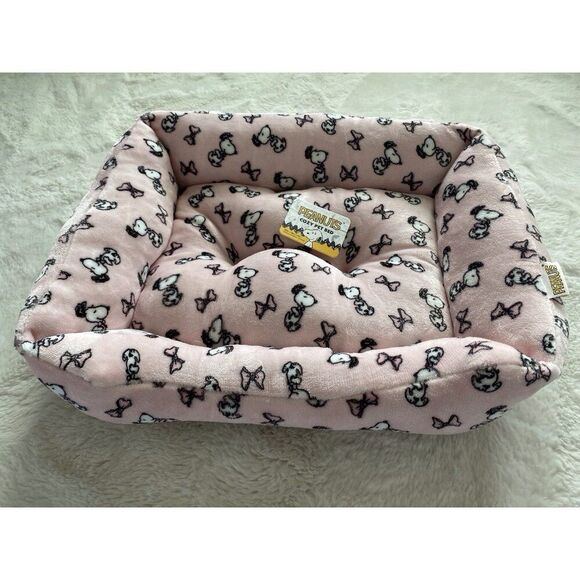 Peanuts Snoopy Small Dog Pet Cozy Cuddler Bed Cushion Pink Bows Coquette NEW - Picture 1 of 9